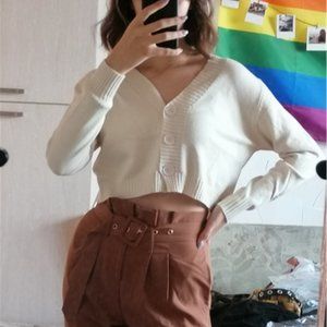 Knitted Crop Cardigan Women Korean Short Sweater